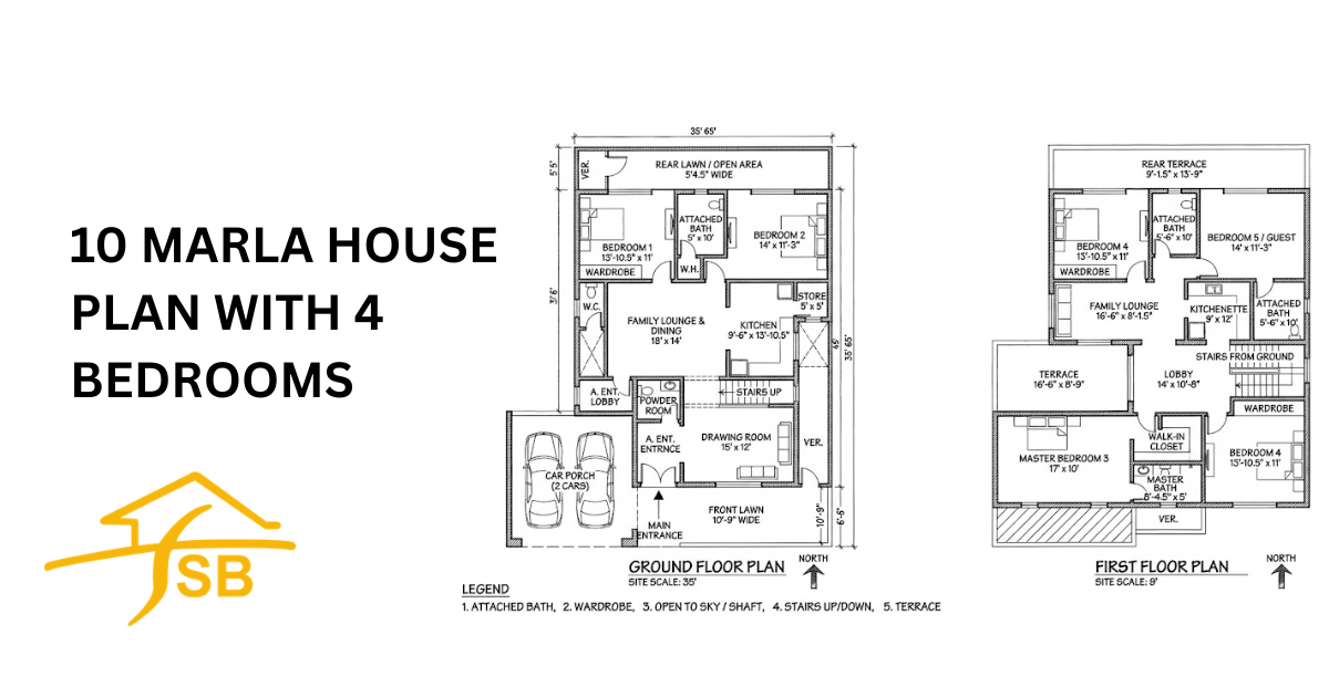 10 Marla House Plan with 4 Bedrooms