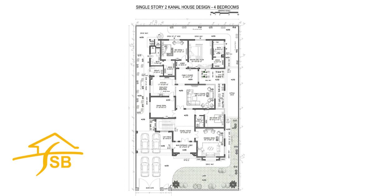 2 Kanal House Plan with 4 Bedrooms