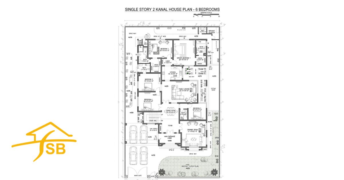 2 Kanal House Plan with 6 Bedrooms